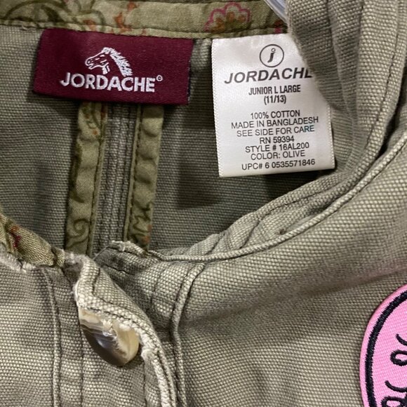💗Vintage Jordache Olive Utility Jacket Custom “Live Laugh Love” Skeletor Patch - Picture 6 of 8